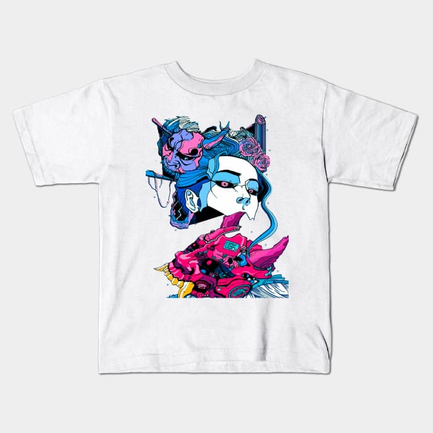 Vaporwave Japanese Cyberpunk Kids T-Shirt by OWLvision33